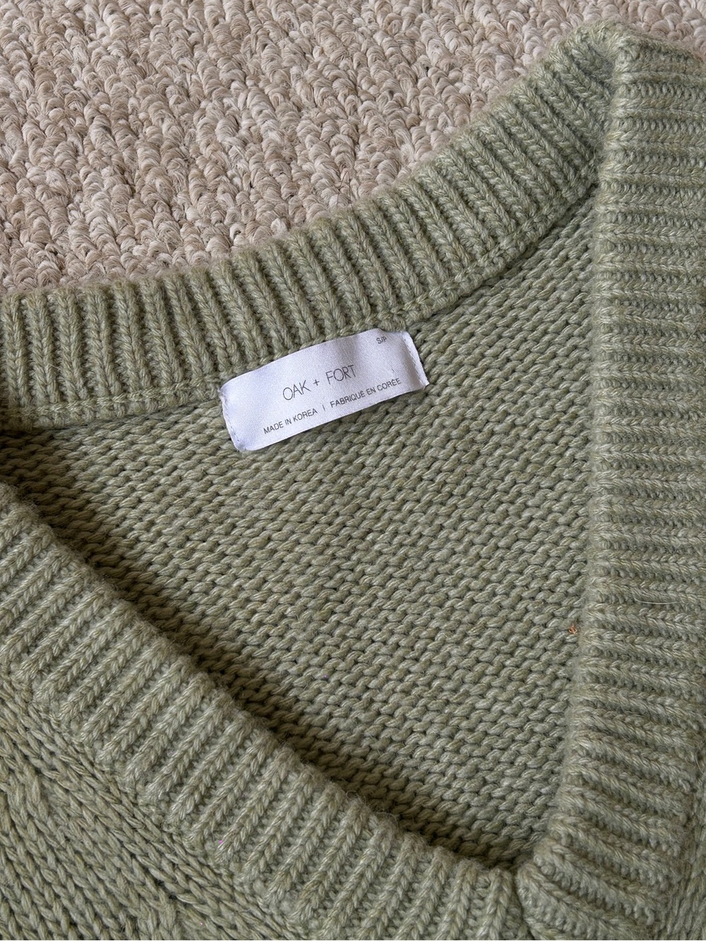 OAK + FORT Ribbed V-Neck Knit Vest | Sage - Picture 2 of 3